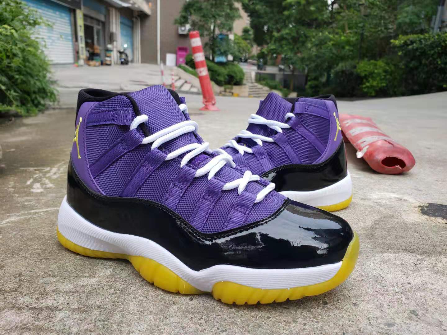 2019 Air Jordan 11 High Purple Black White Yellow Shoes